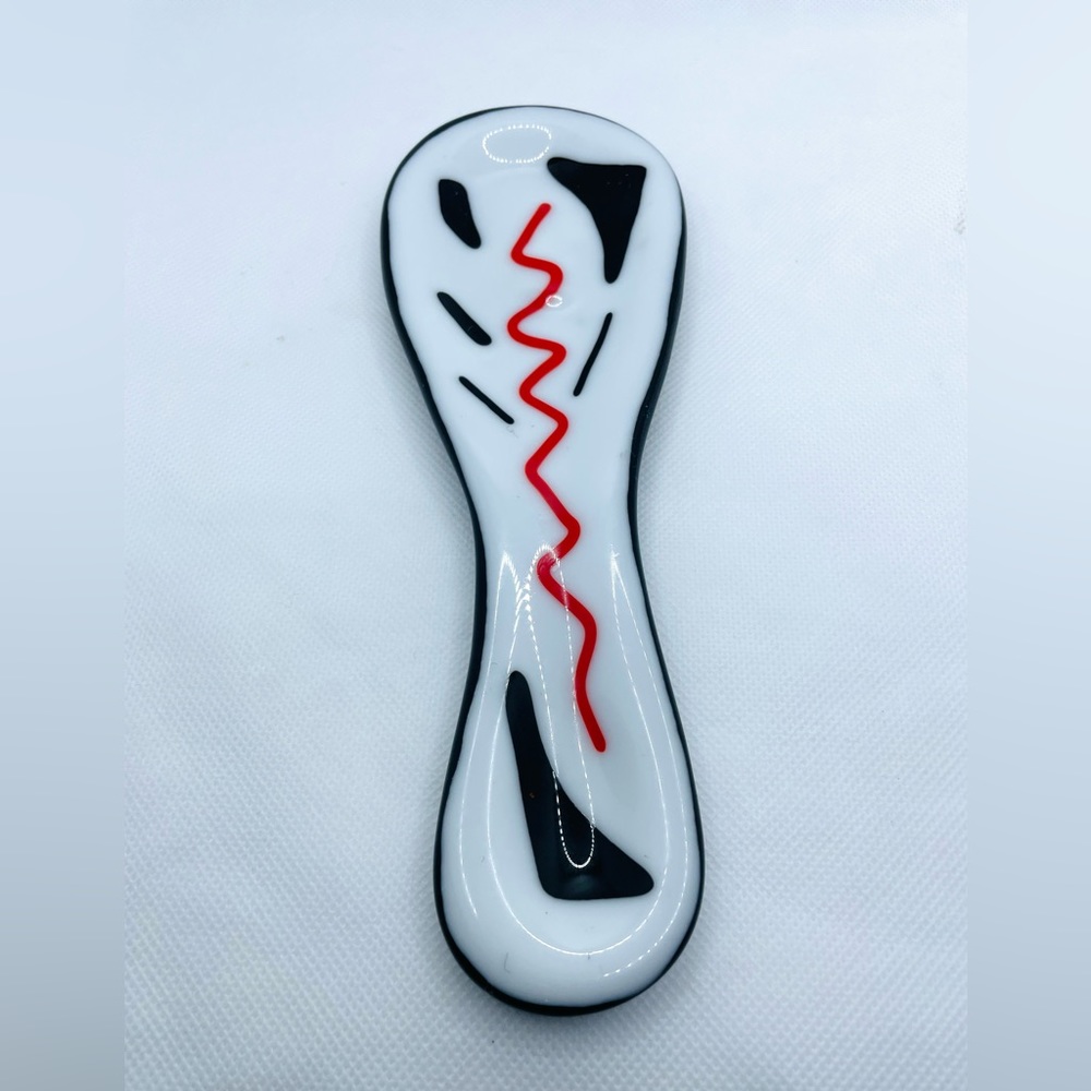 Abstract Fused Art Glass White & Black  Spoon Rest